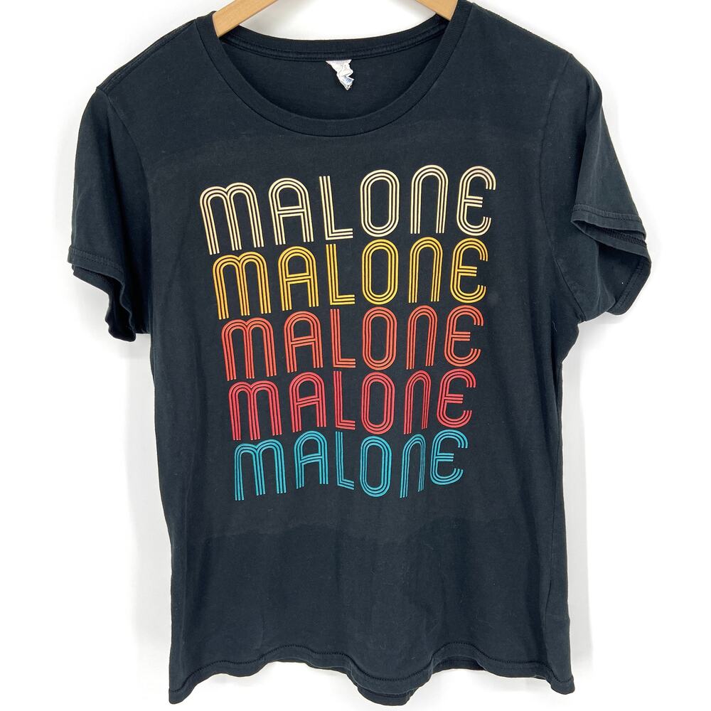 Post Malone Retro Style Graphic T Shirt Black Rainbow Graphic Print Size L
